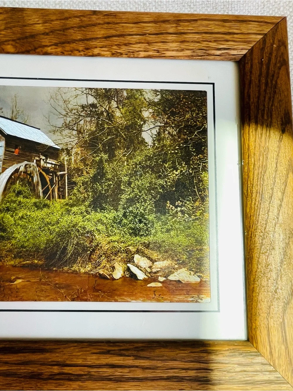 (2) Vintage MCM Foil Art Classic Oak Wood Picture Frames